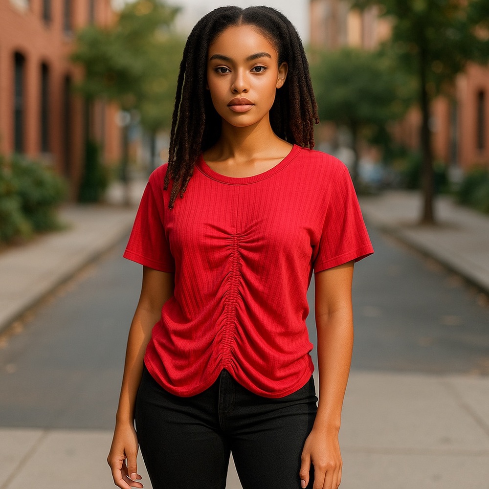 #2918 NWT DKNY Beach Coral Ruched Short Sleeve Tee